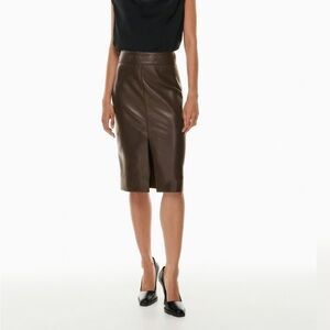 Aritzia Babaton Pegu Brown Leather Skirt 2